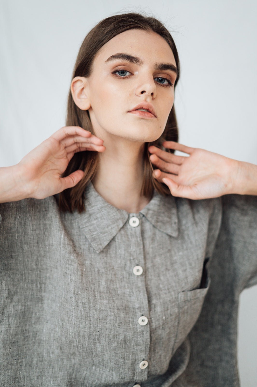 LEA shirt and shorts set green olive - MOO Linen Shop