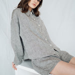 LEA shirt and shorts set green olive - MOO Linen Shop