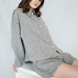 LEA shirt and shorts set green olive - MOO Linen Shop