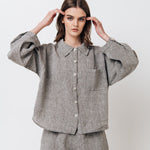 LEA shirt and shorts set green olive - MOO Linen Shop