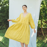 Linen dress COZY DAY cream - MOO Linen Shop