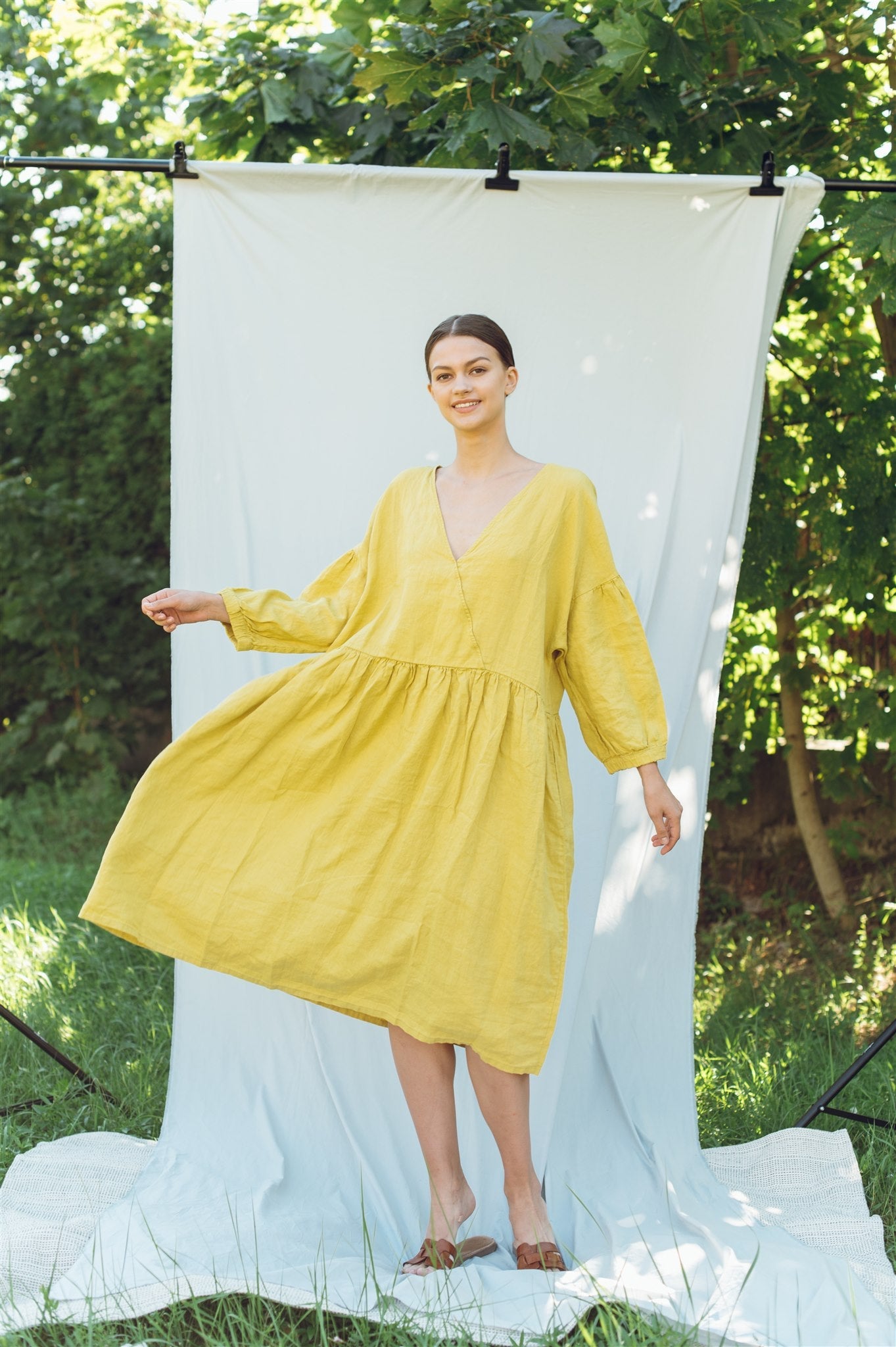 Linen dress COZY DAY cream - MOO Linen Shop