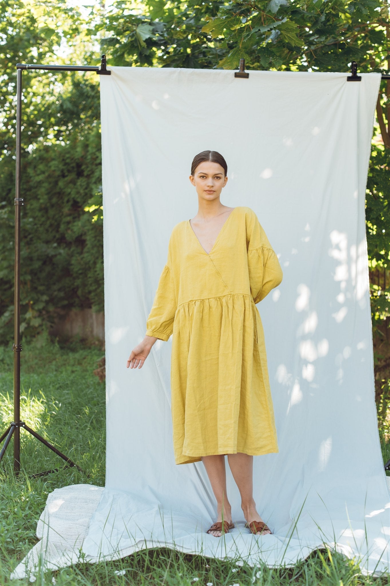 Linen dress COZY DAY cream - MOO Linen Shop