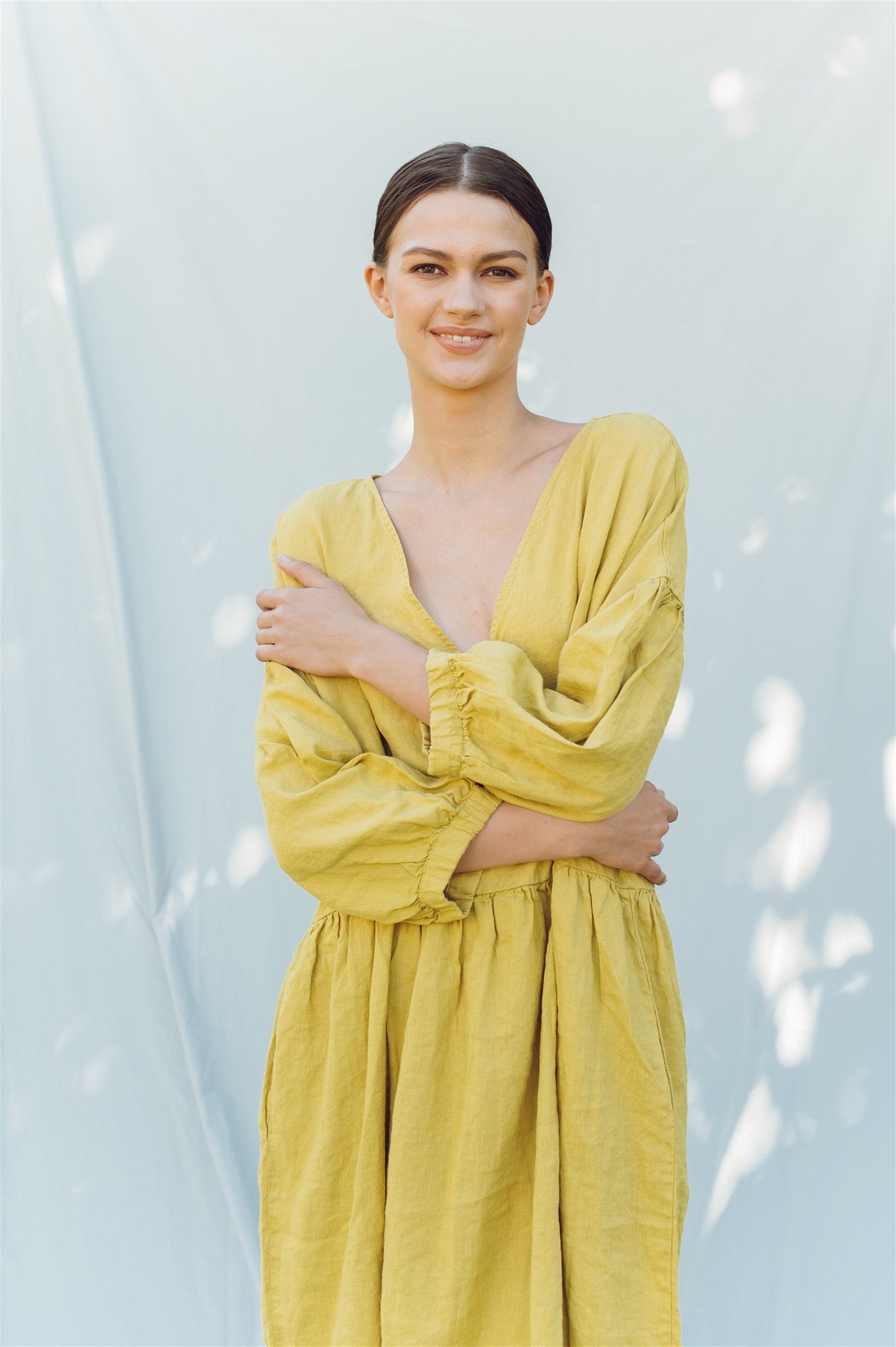 Linen dress COZY DAY cream - MOO Linen Shop