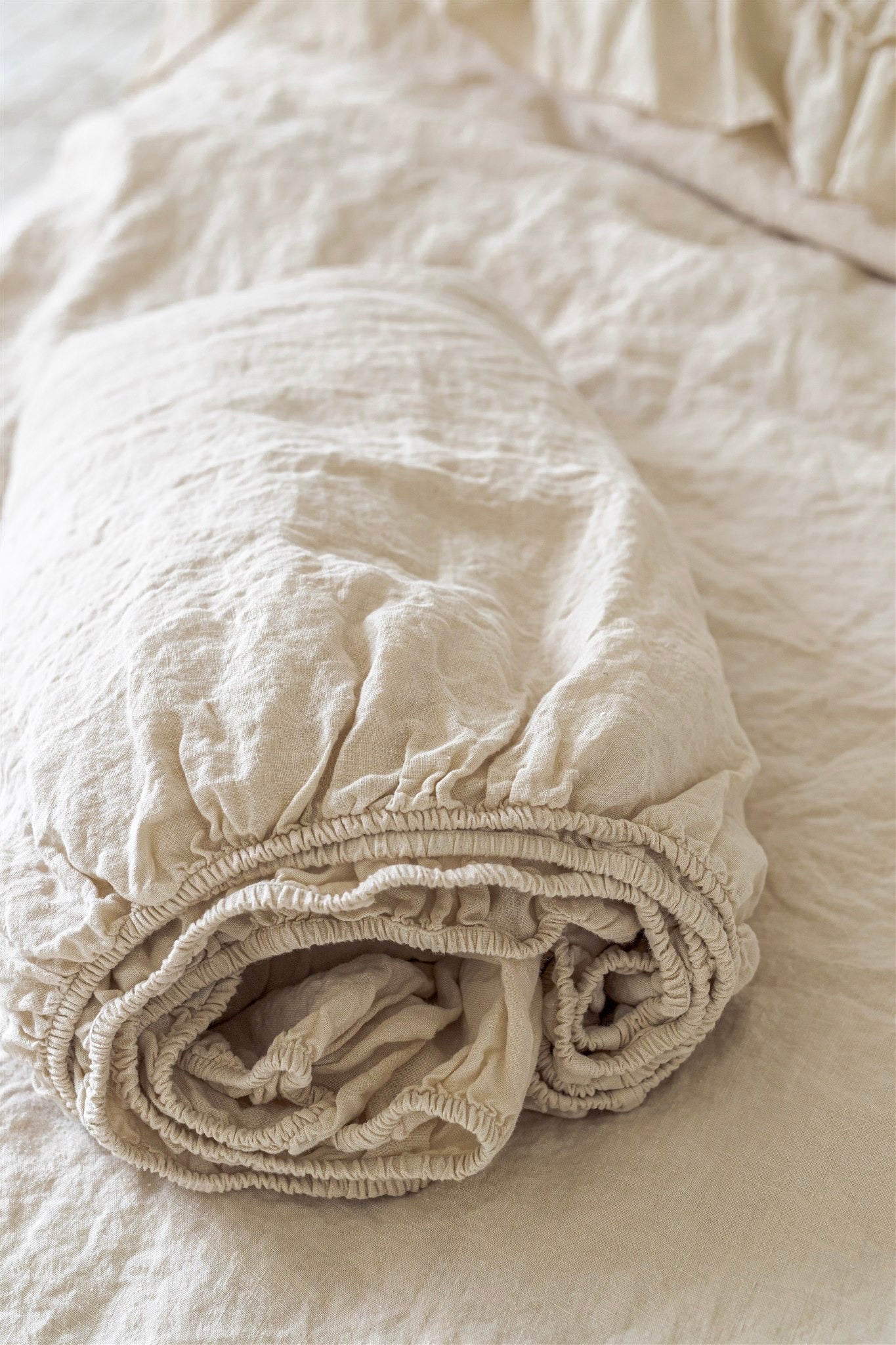 Linen fitted sheet white - MOO Linen Shop