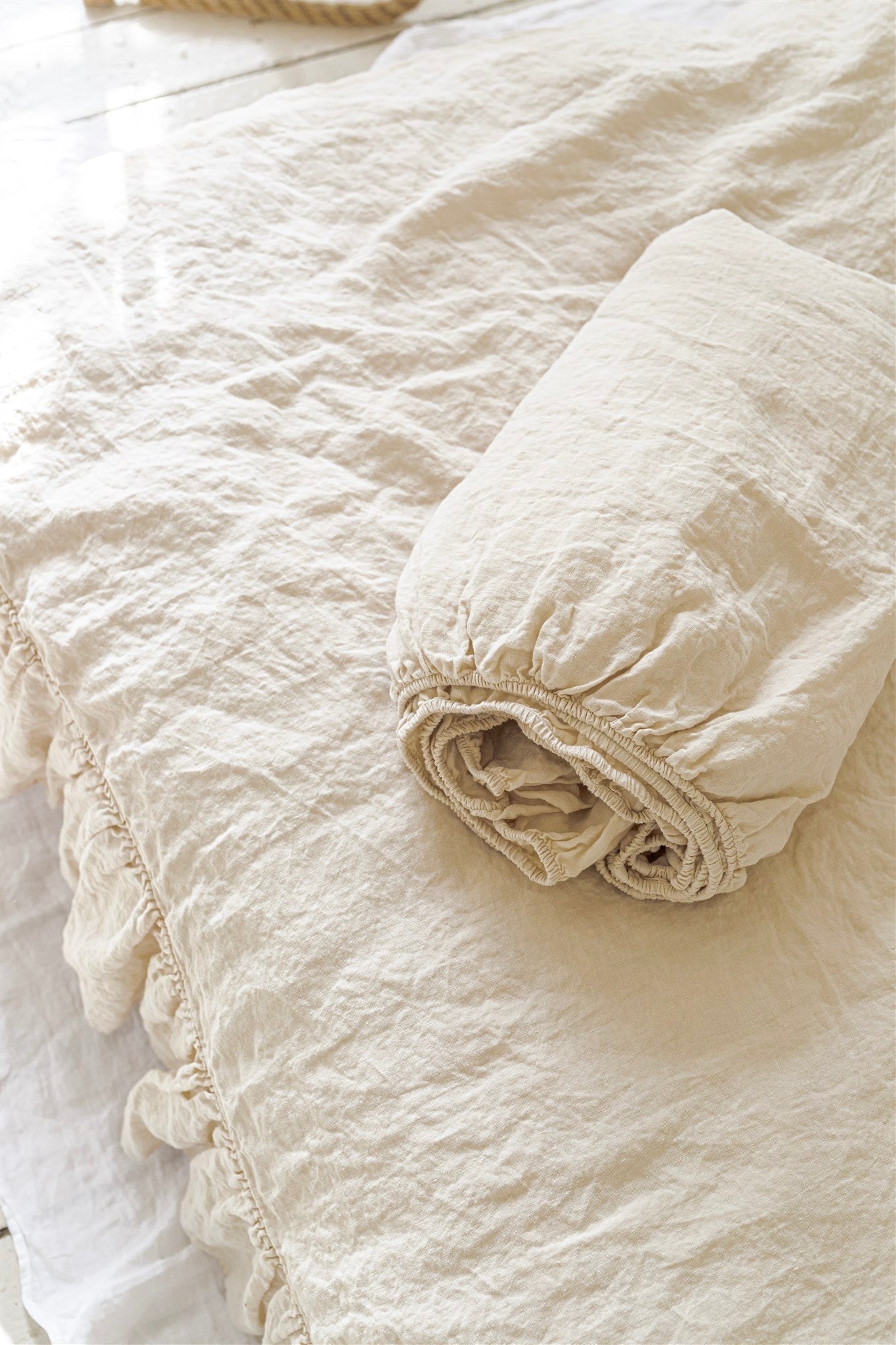 Linen fitted sheet white - MOO Linen Shop