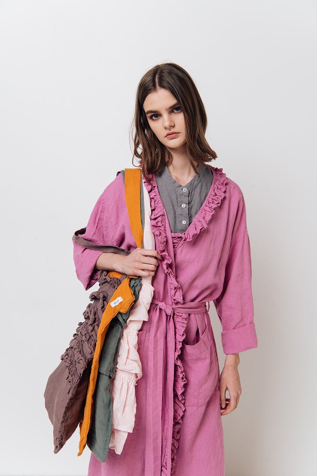 Linen tote beach & shopping bag cream - MOO Linen Shop