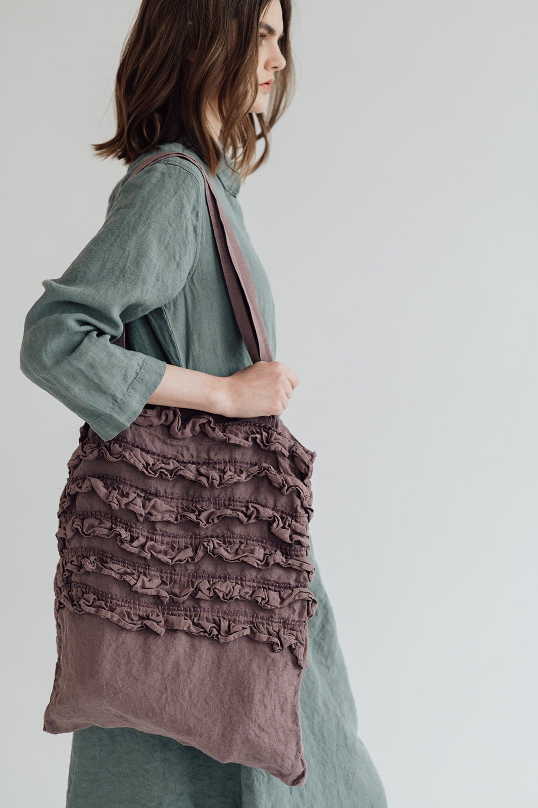 Linen tote beach & shopping bag cream - MOO Linen Shop