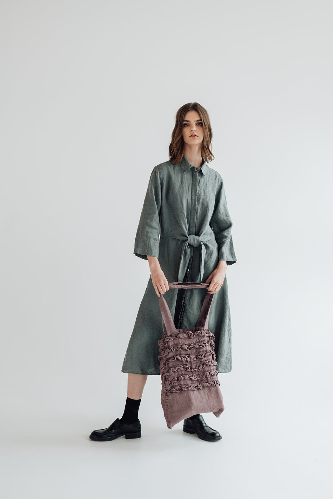 Linen tote beach & shopping bag cream - MOO Linen Shop