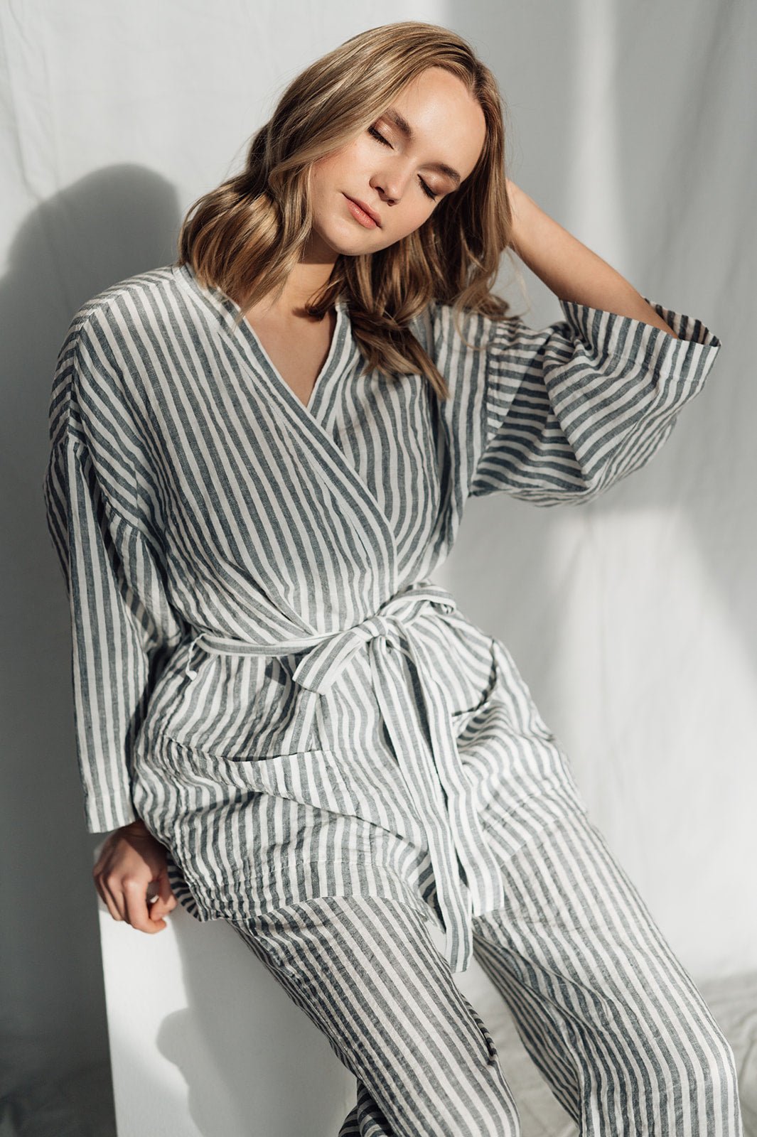 LISA PLUS wrap set charcoal - MOO Linen Shop