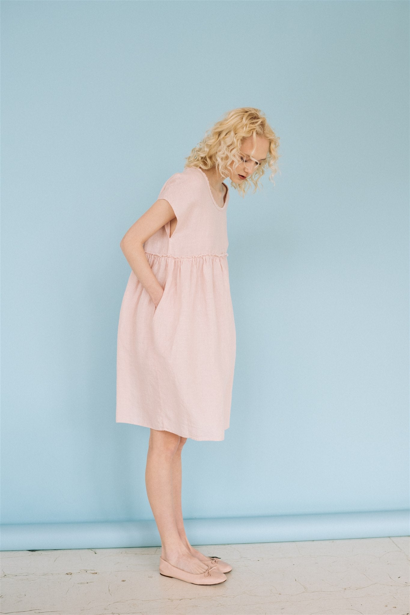 LOLA oversize linen tunic dress powder pink - MOO Linen Shop