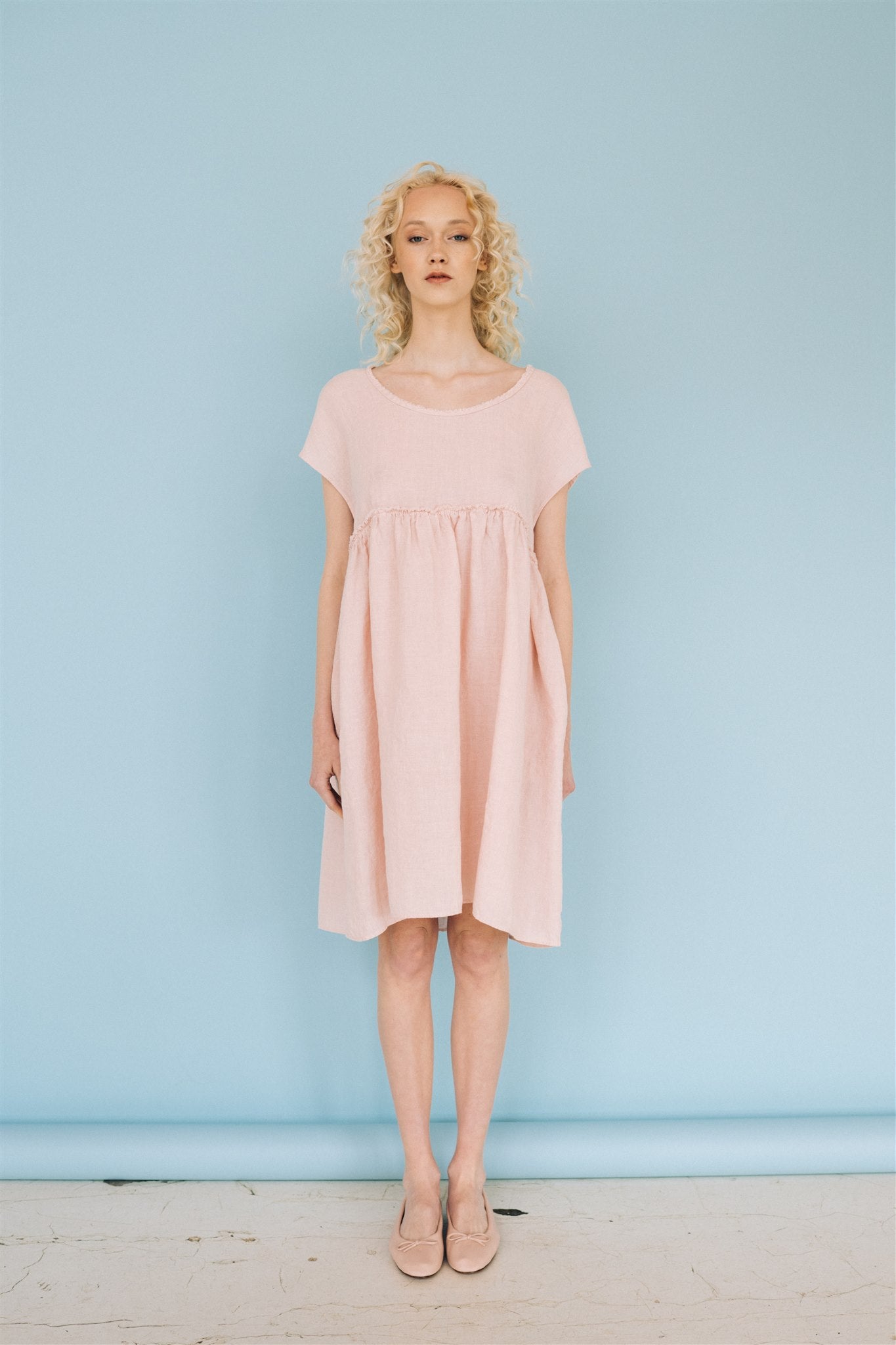 LOLA oversize linen tunic dress powder pink - MOO Linen Shop