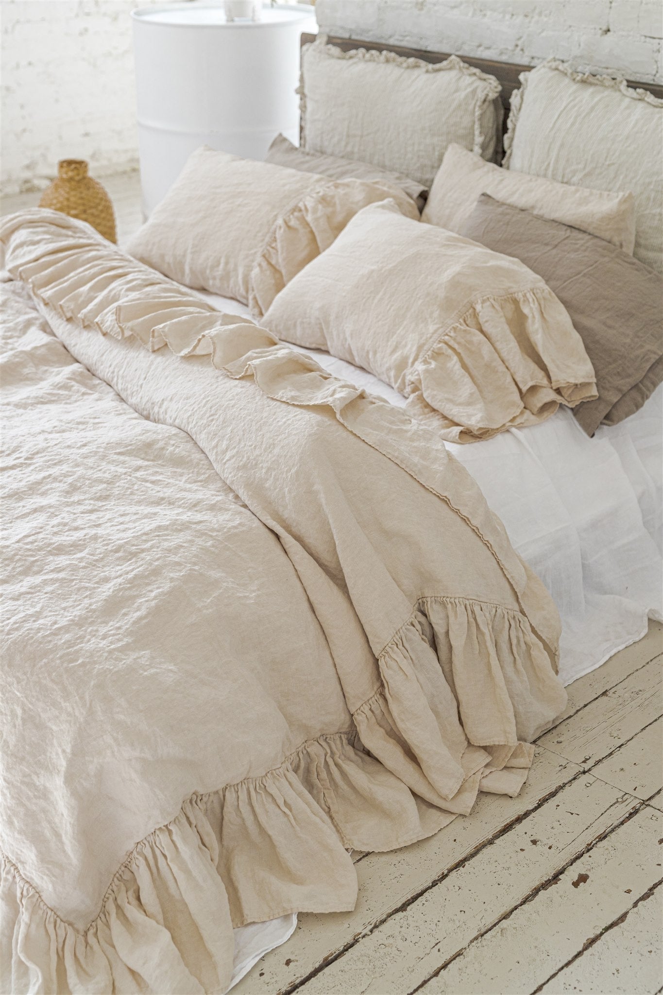 LONG RUFFLE duvet cover set white - MOO Linen Shop