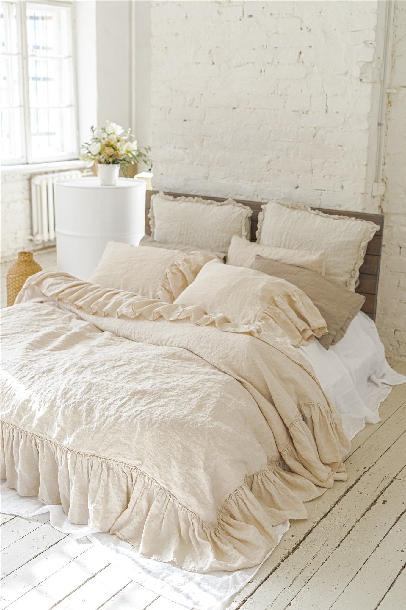 LONG RUFFLE duvet cover set white - MOO Linen Shop