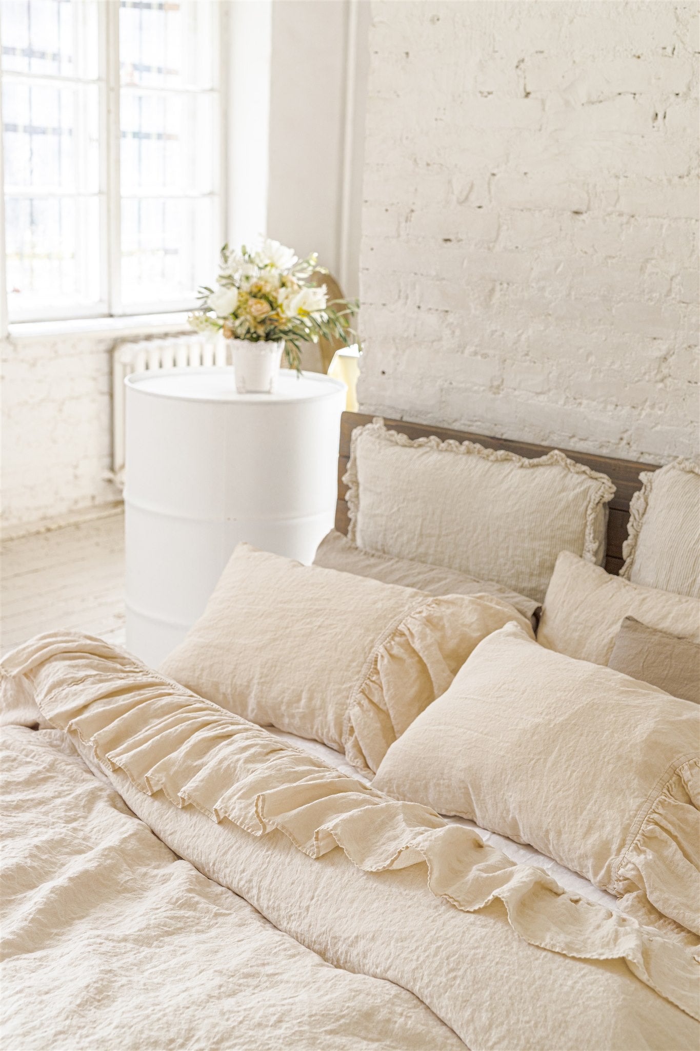 LONG RUFFLE duvet cover set white - MOO Linen Shop