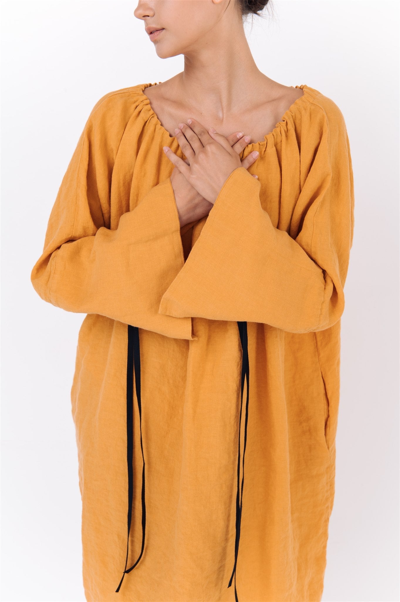 LOTUS linen kaftan dress white - MOO Linen Shop