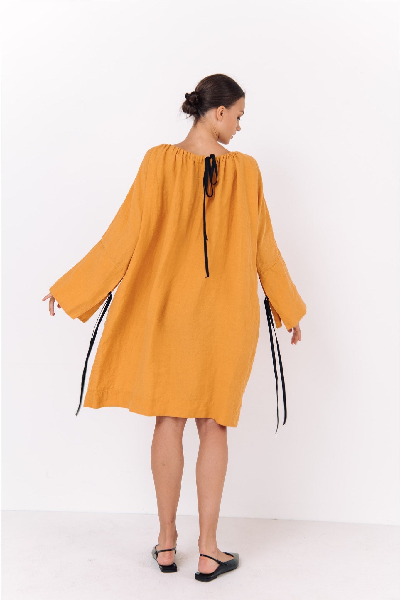 LOTUS linen kaftan dress white - MOO Linen Shop