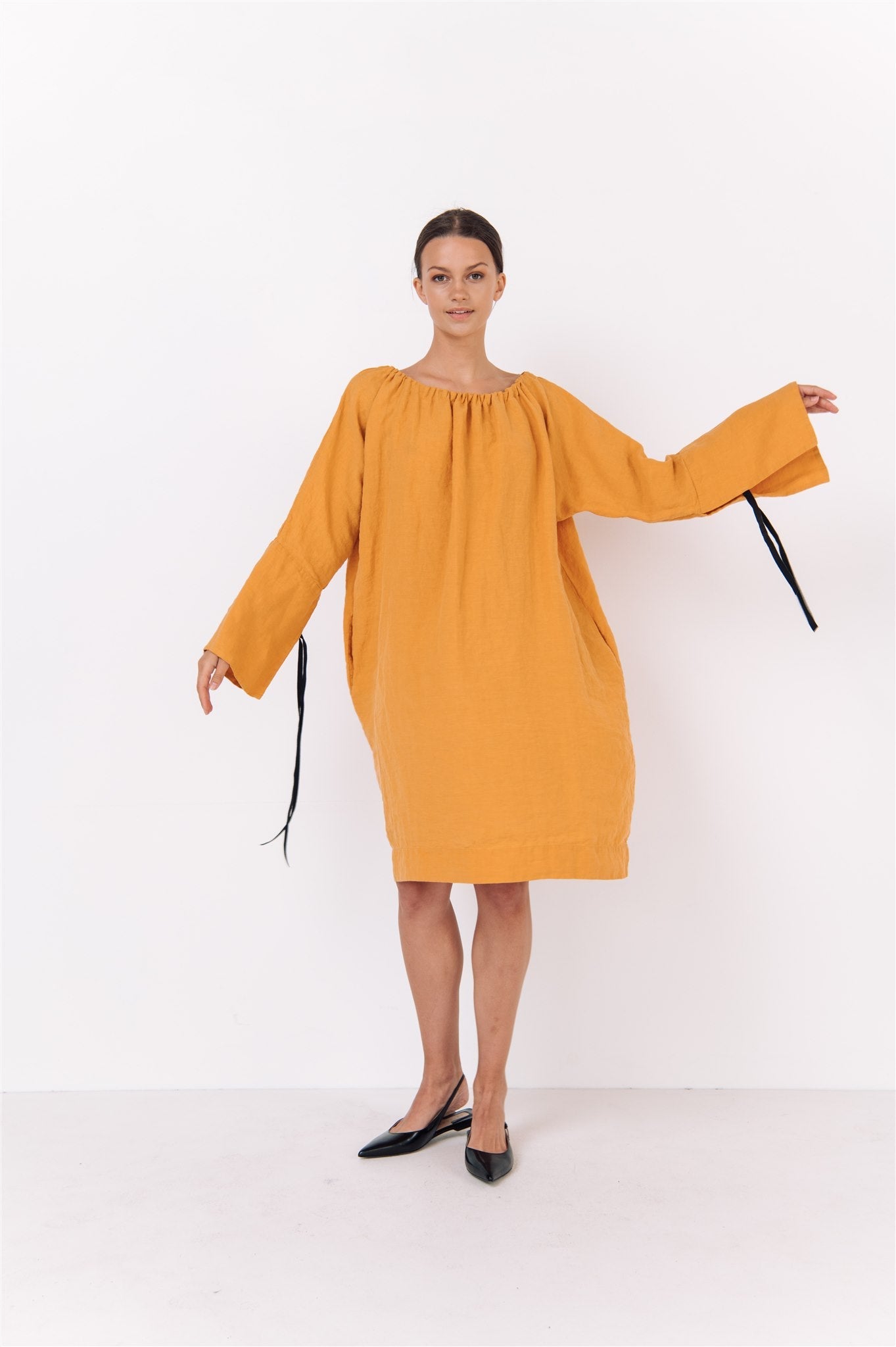 LOTUS linen kaftan dress white - MOO Linen Shop