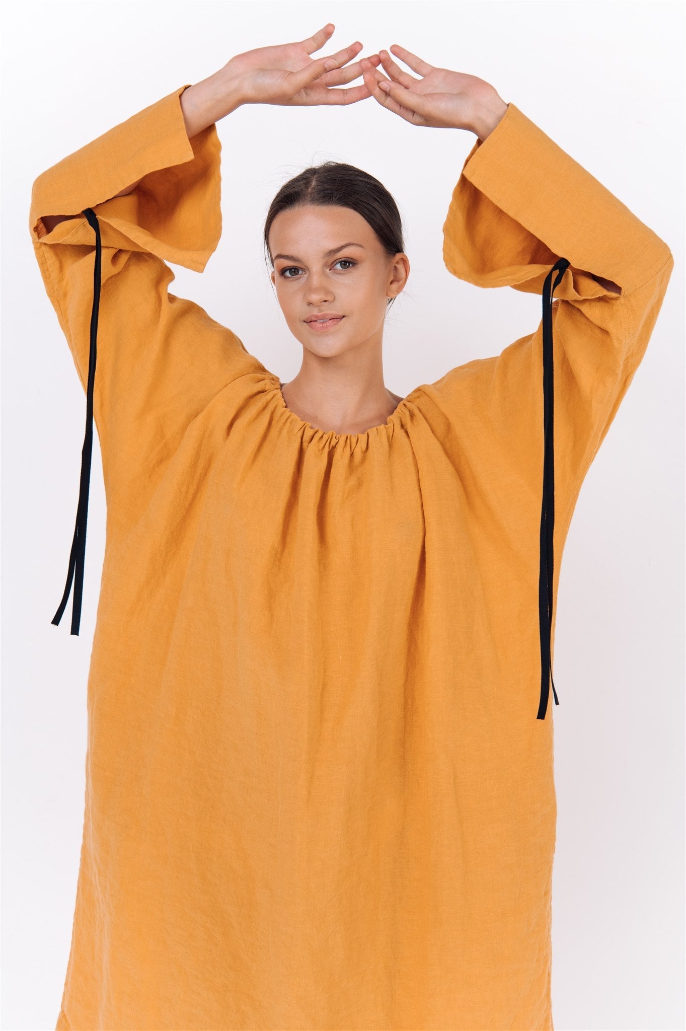 LOTUS linen kaftan dress white - MOO Linen Shop