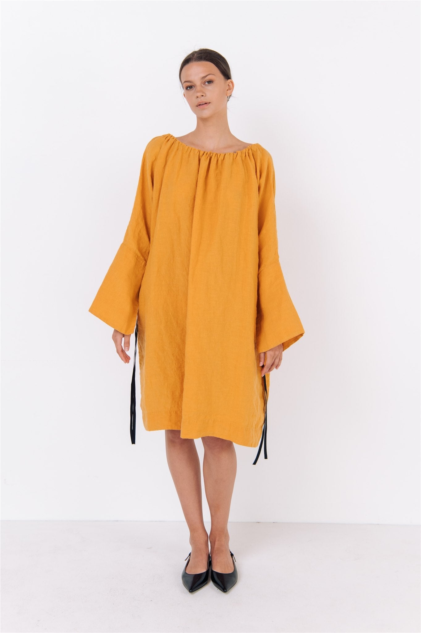 LOTUS linen kaftan dress white - MOO Linen Shop