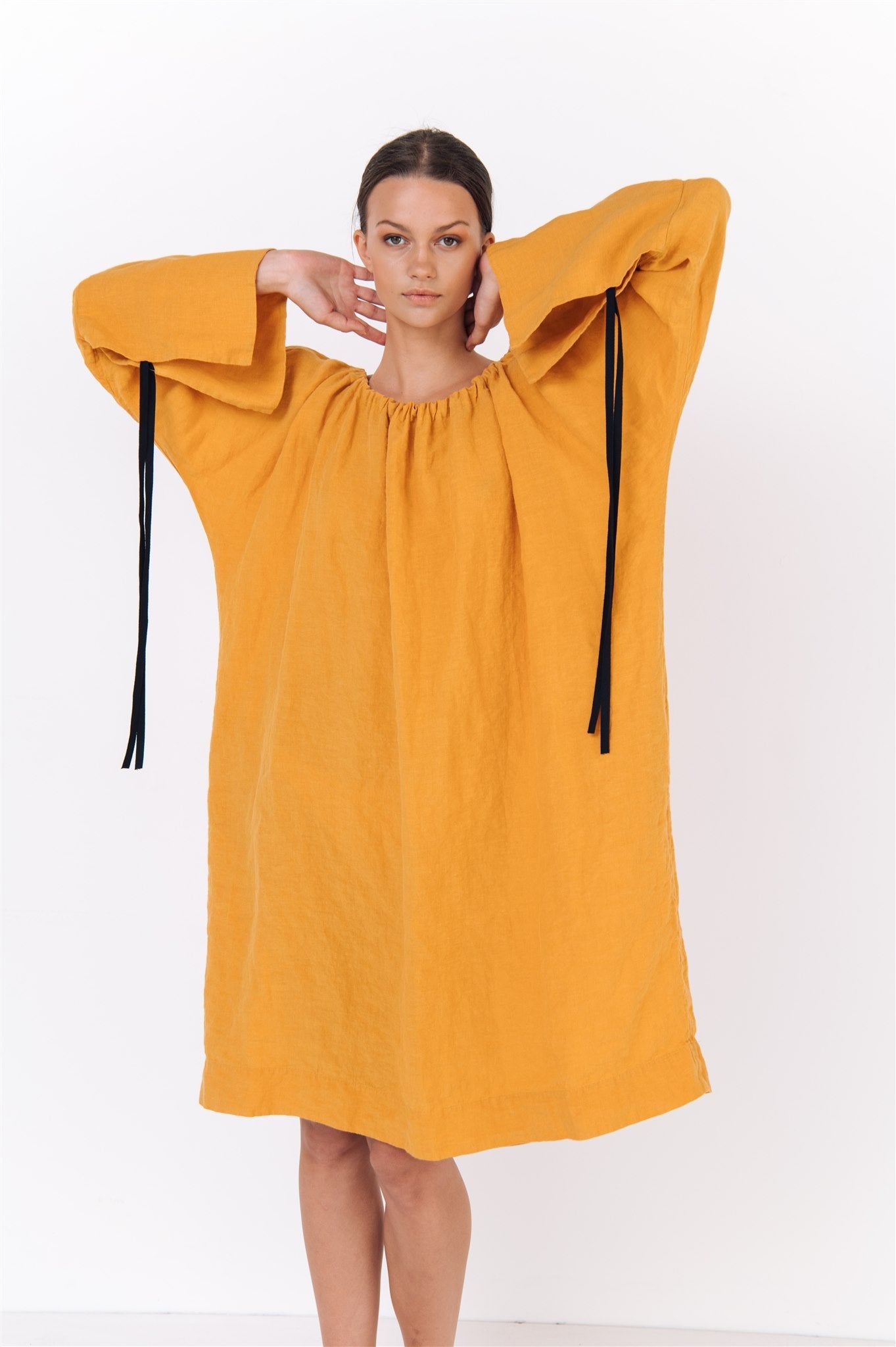 LOTUS linen kaftan dress white - MOO Linen Shop