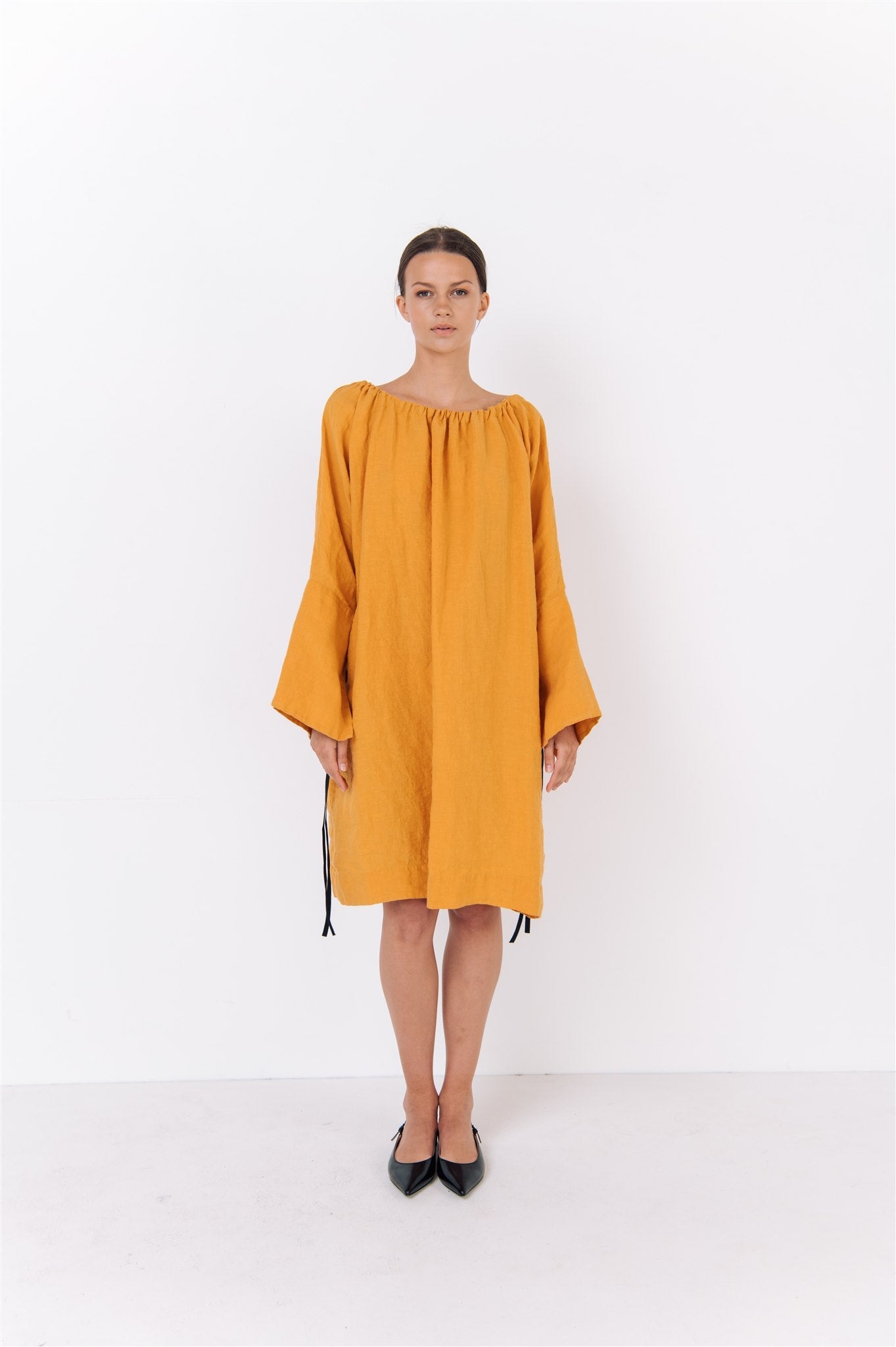 LOTUS linen kaftan dress white - MOO Linen Shop