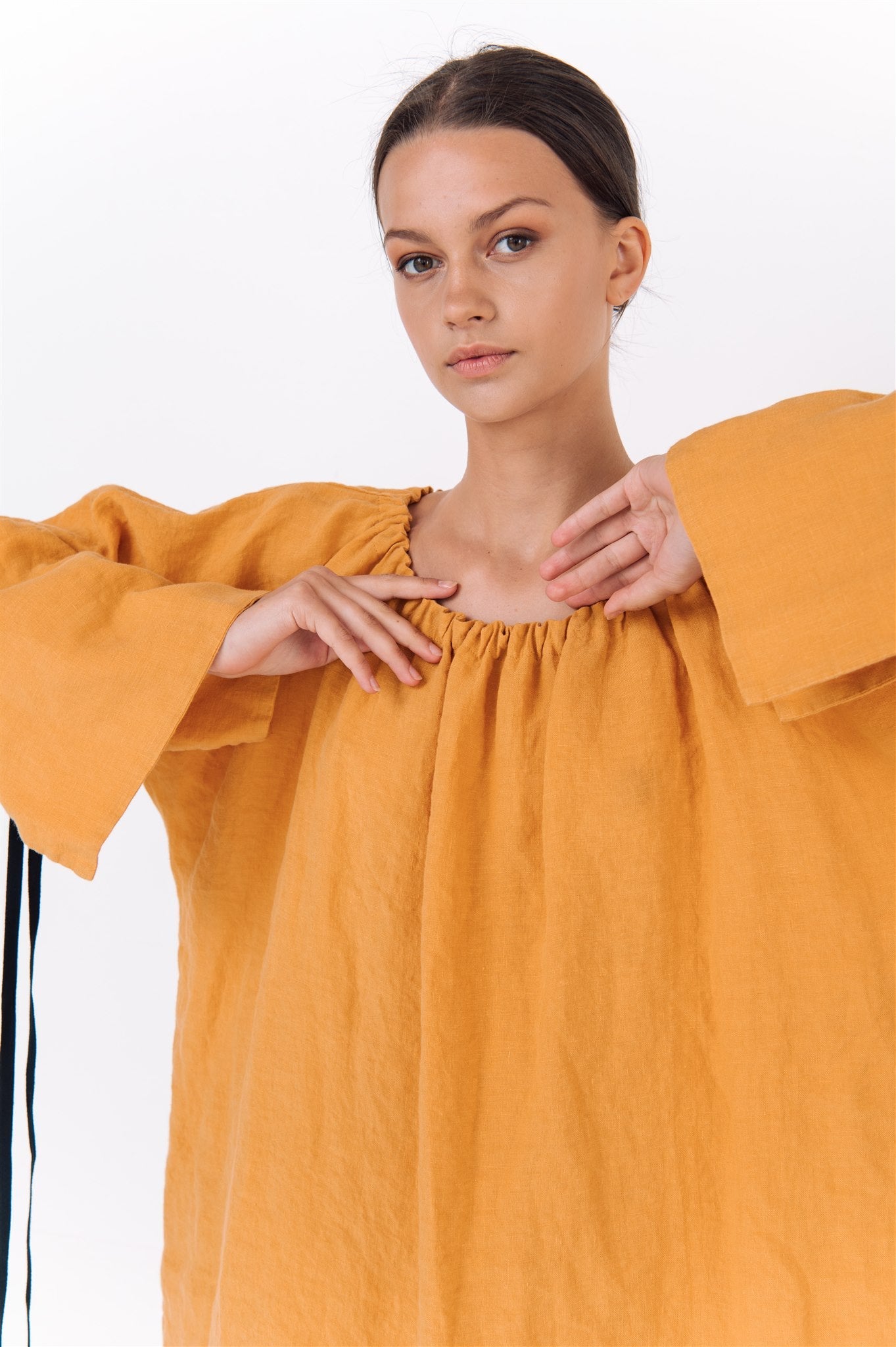 LOTUS linen kaftan dress white - MOO Linen Shop