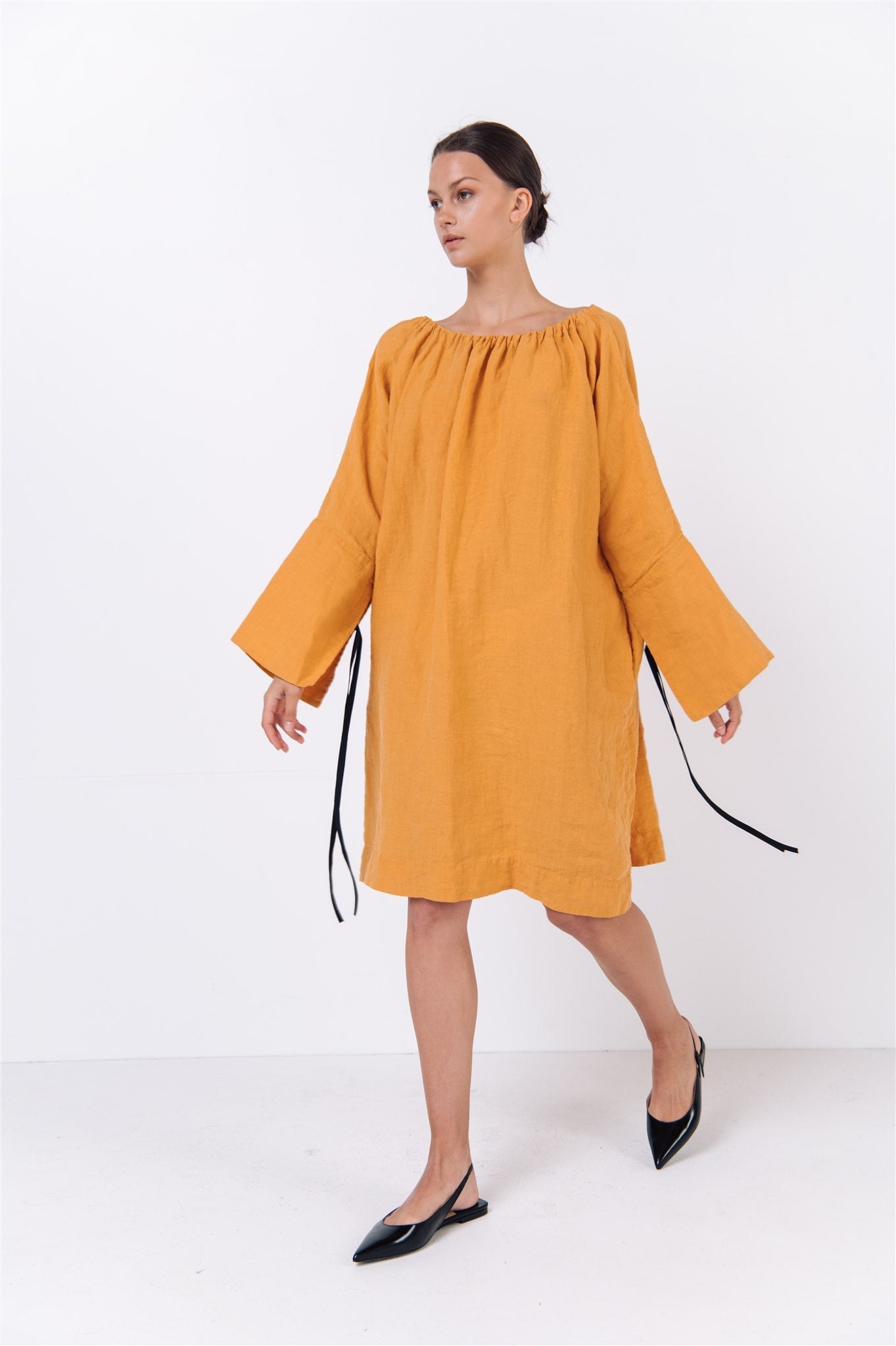 LOTUS linen kaftan dress white - MOO Linen Shop