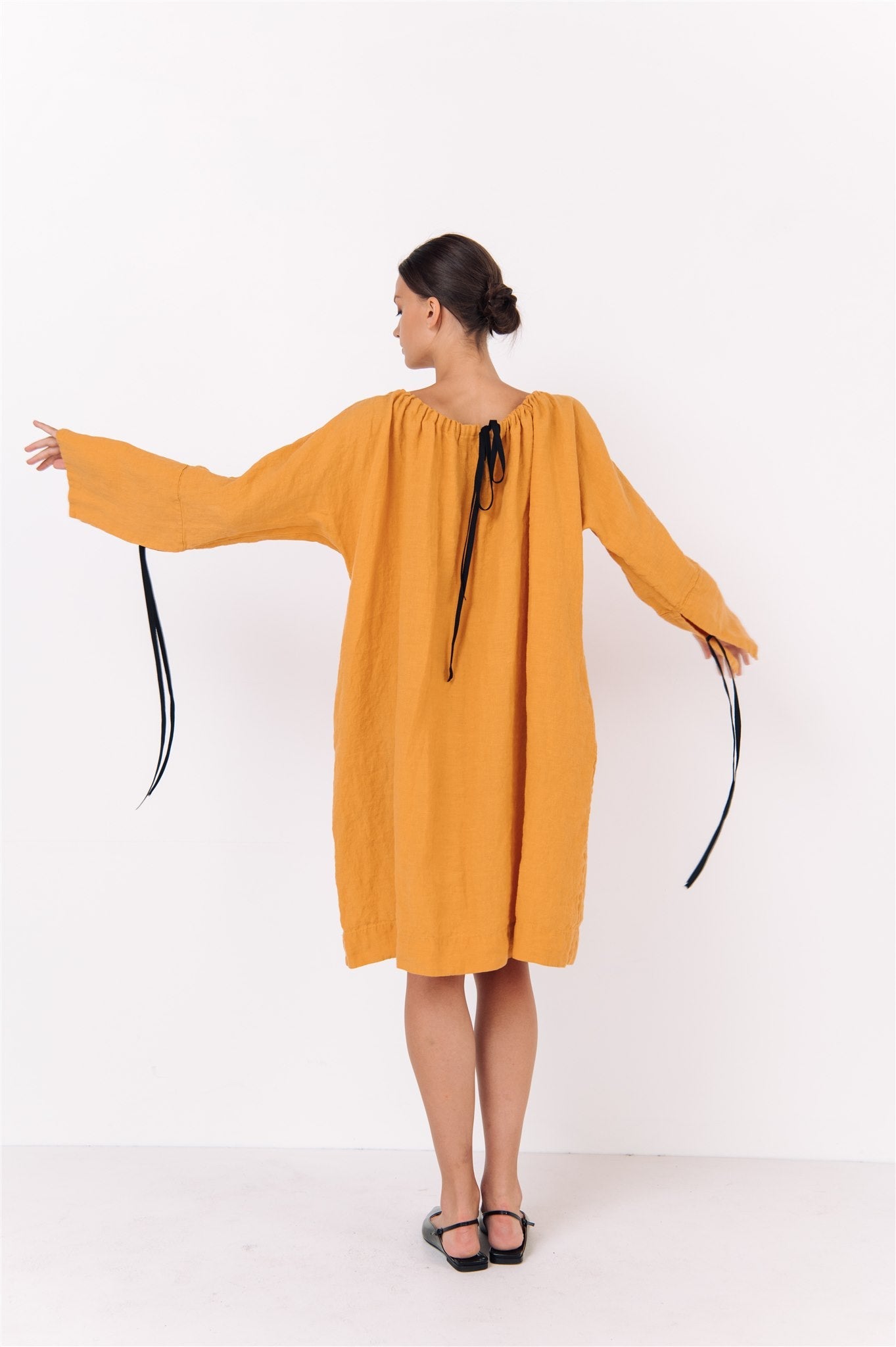 LOTUS linen kaftan dress white - MOO Linen Shop