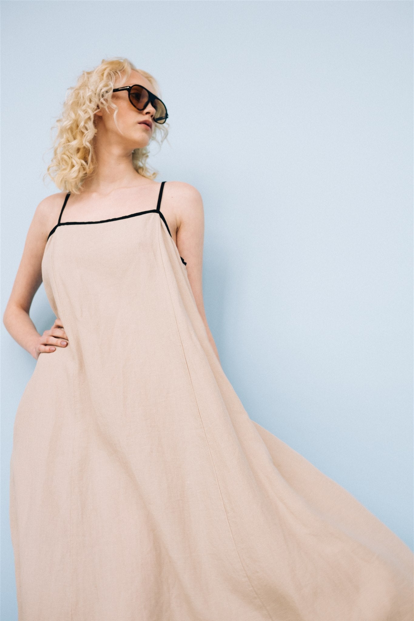 LOVE maxi slip dress beige - MOO Linen Shop