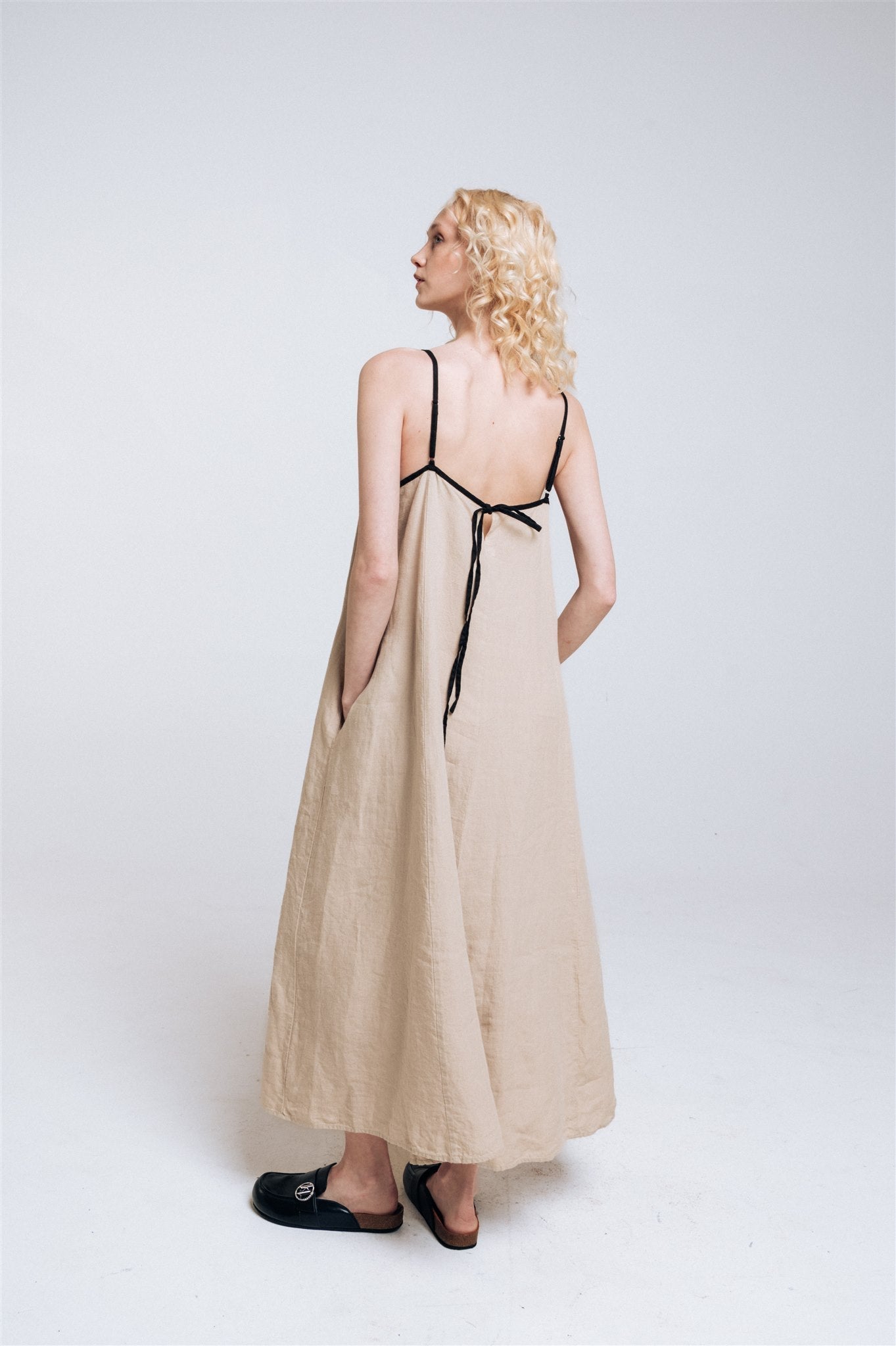 LOVE maxi slip dress beige - MOO Linen Shop