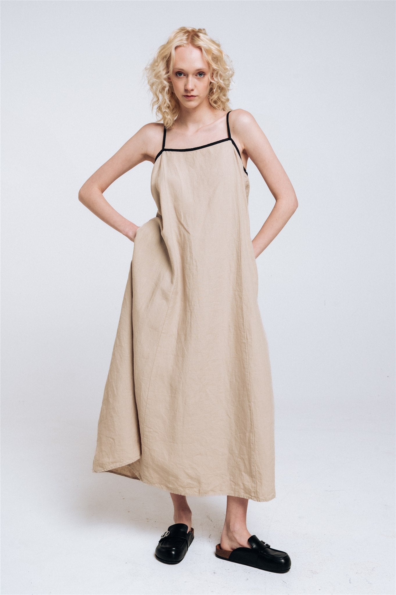 LOVE maxi slip dress beige - MOO Linen Shop