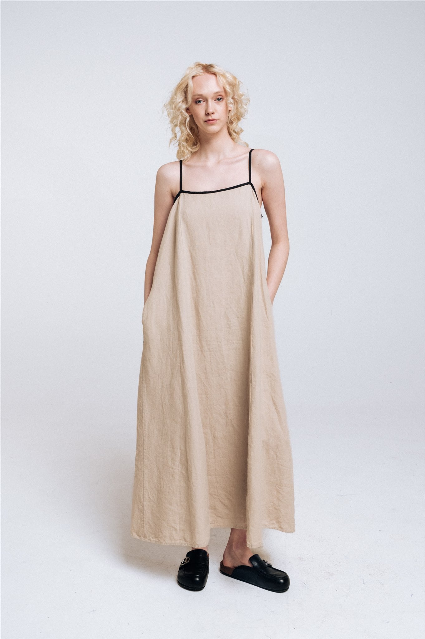 LOVE maxi slip dress beige - MOO Linen Shop