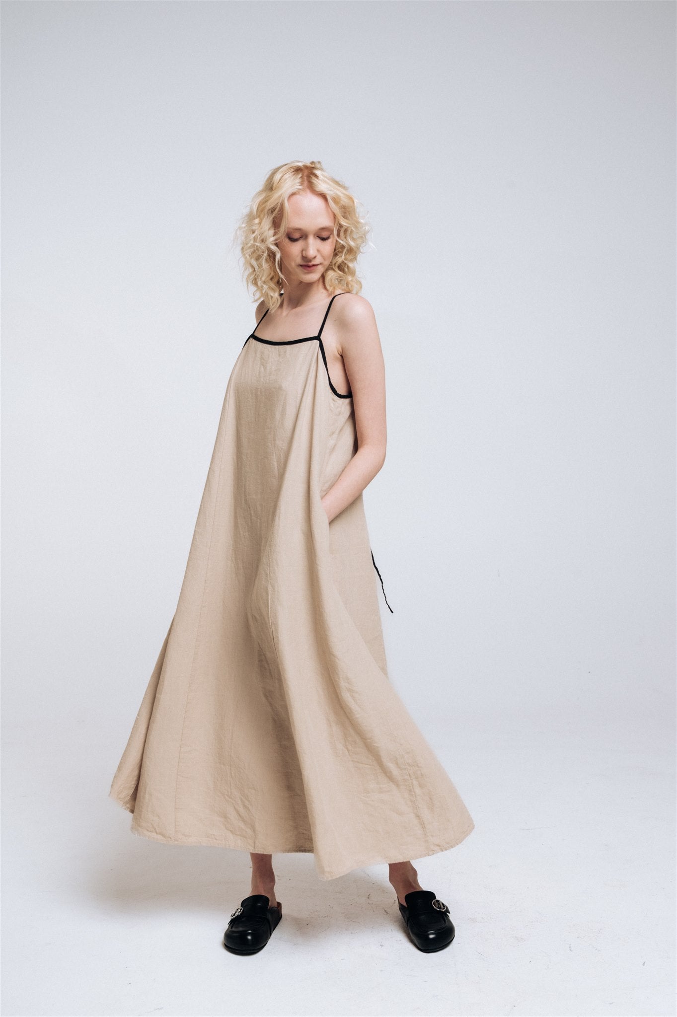 LOVE maxi slip dress beige - MOO Linen Shop