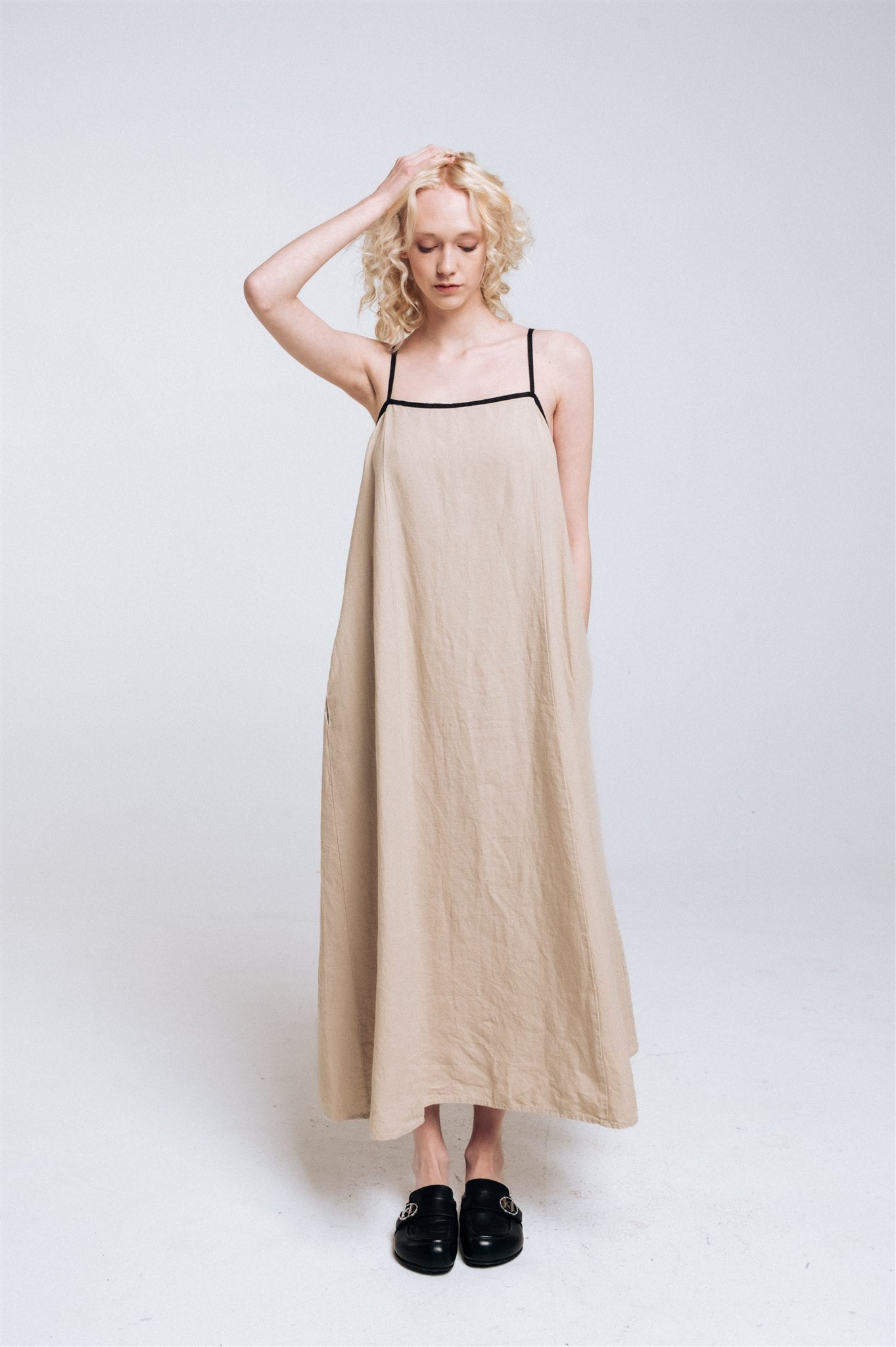 LOVE maxi slip dress beige - MOO Linen Shop
