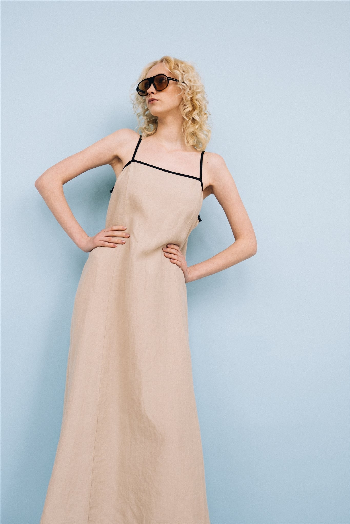 LOVE maxi slip dress beige - MOO Linen Shop