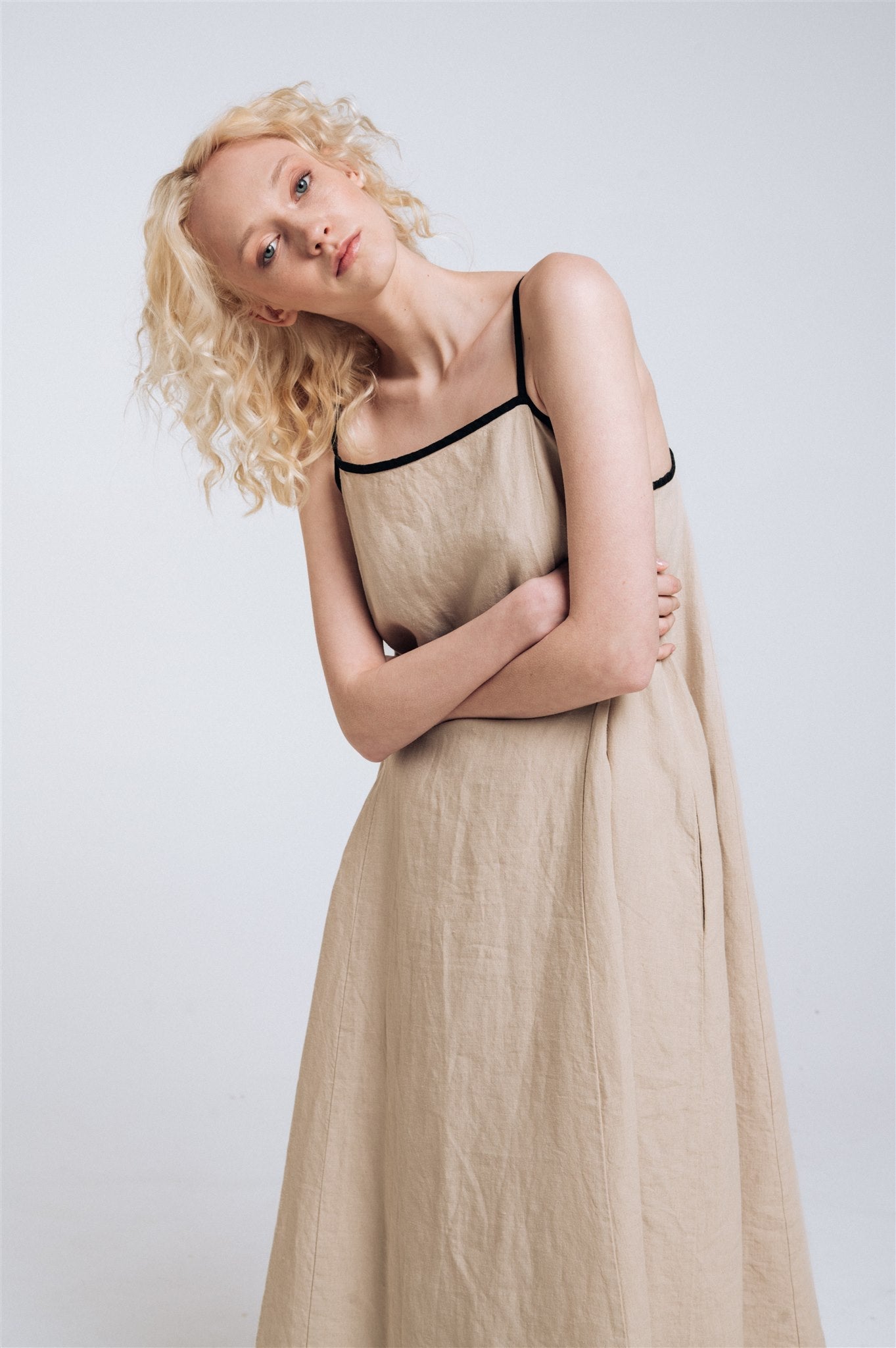 LOVE maxi slip dress beige - MOO Linen Shop