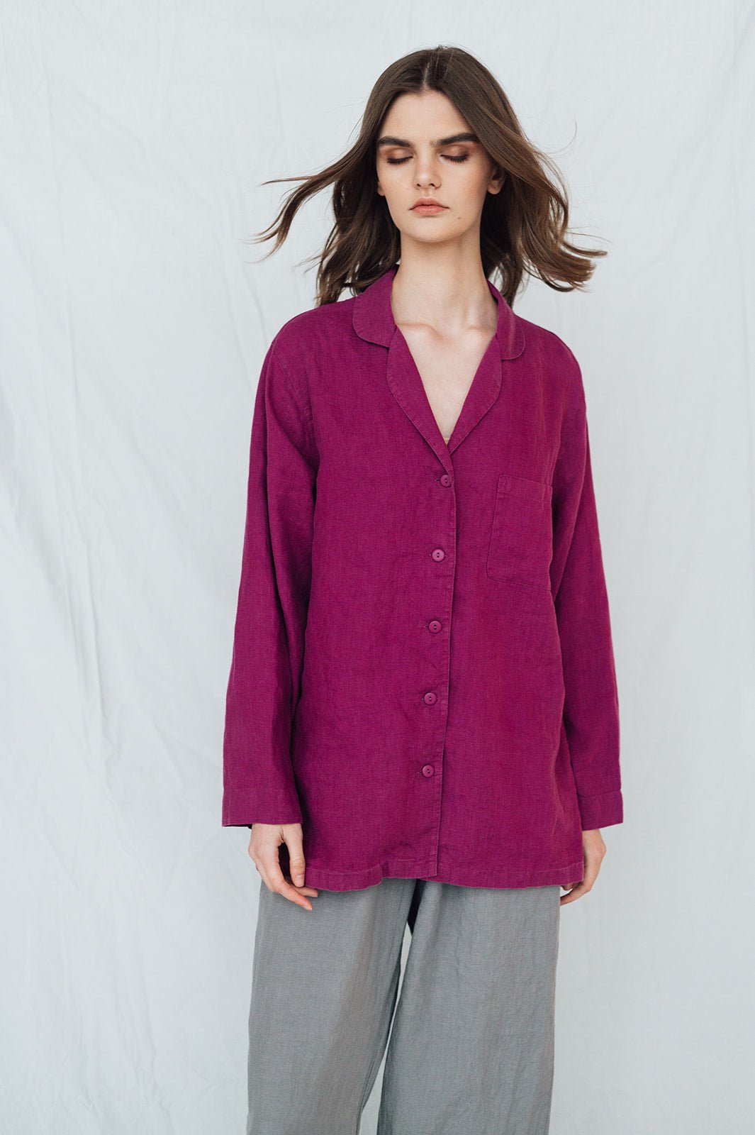 MAGENTA linen shirt natural - MOO Linen Shop