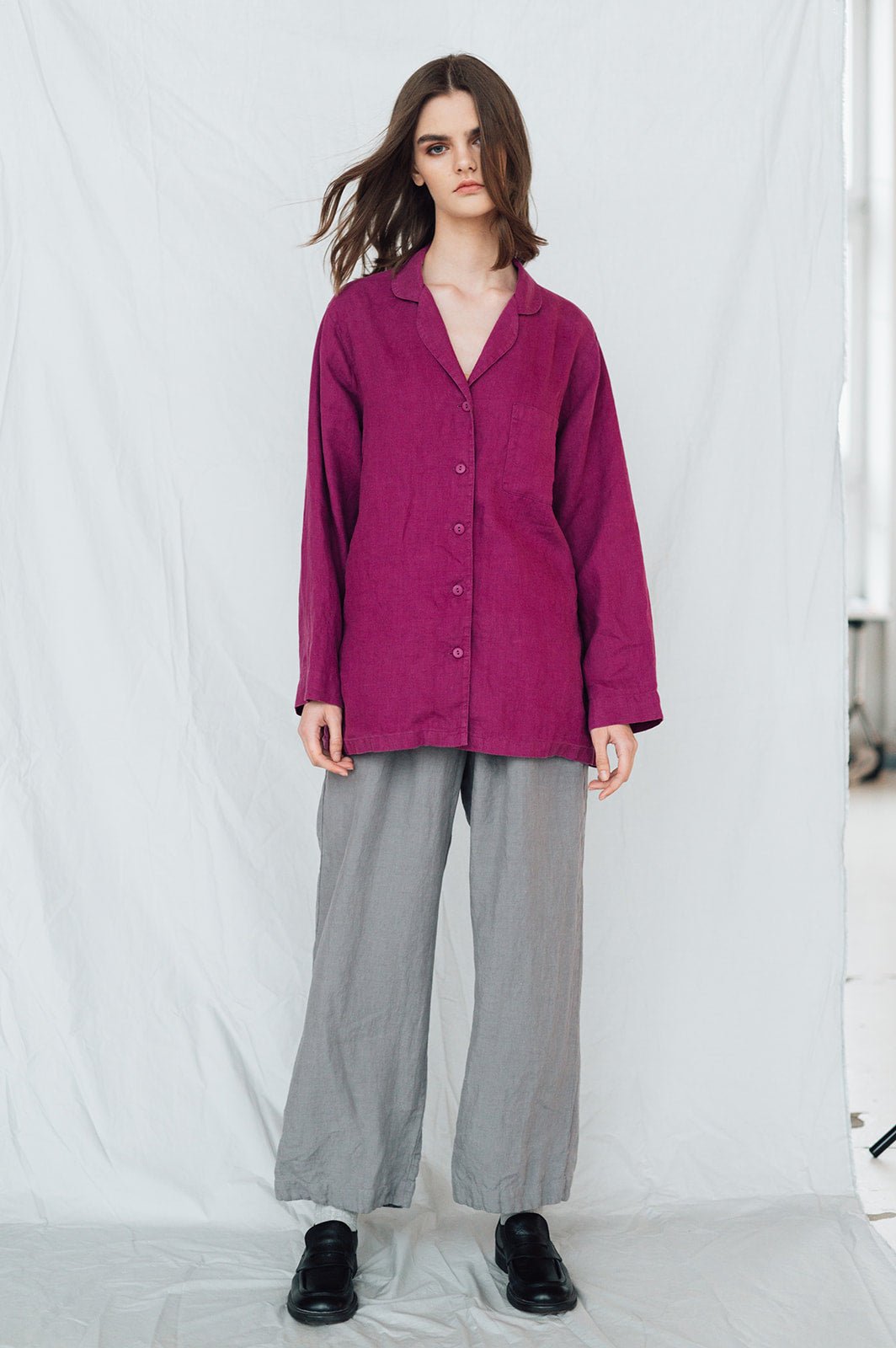 MAGENTA linen shirt natural - MOO Linen Shop
