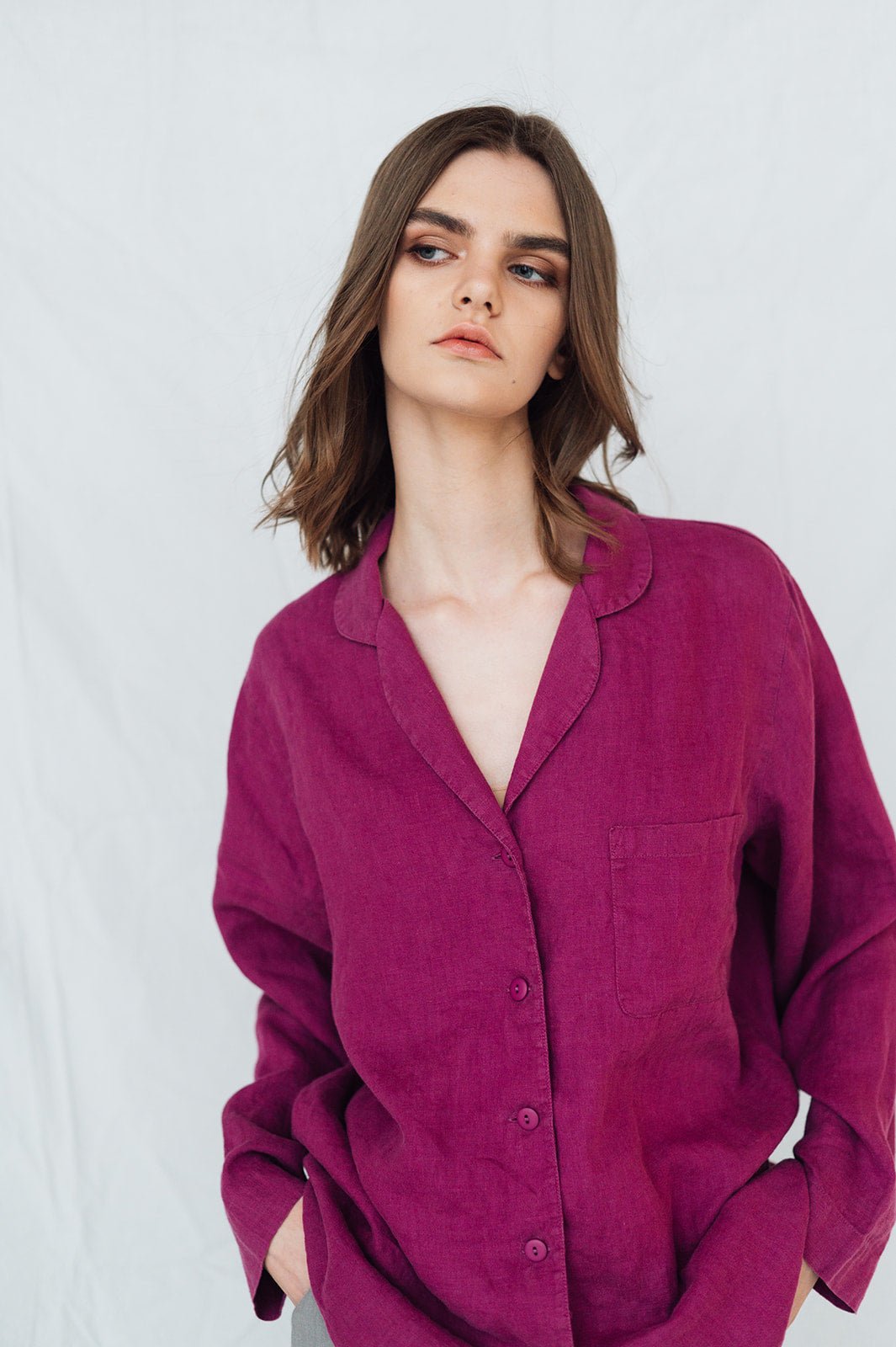 MAGENTA linen shirt natural - MOO Linen Shop