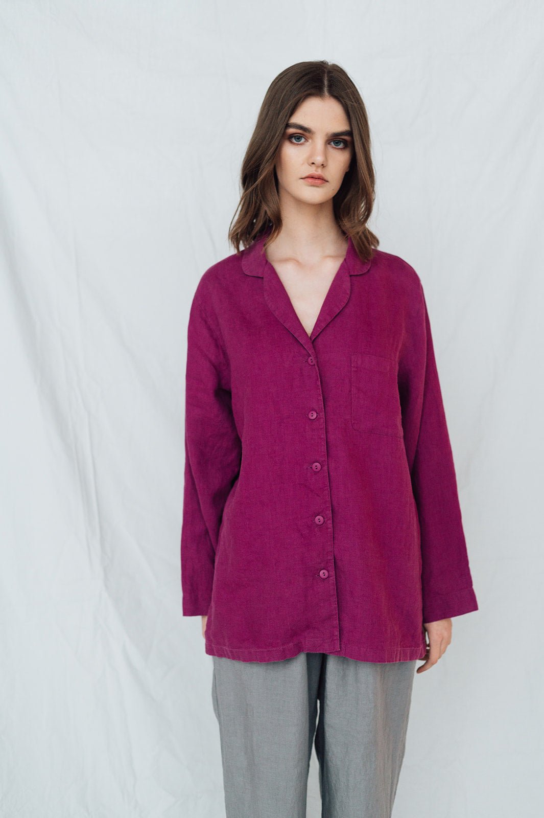 MAGENTA linen shirt natural - MOO Linen Shop