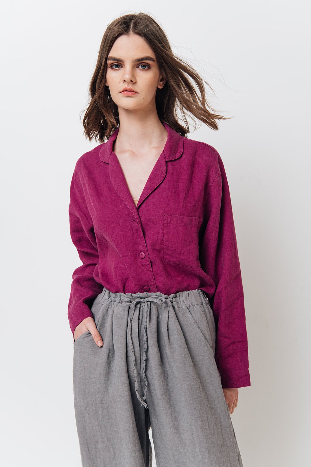 MAGENTA linen shirt natural - MOO Linen Shop