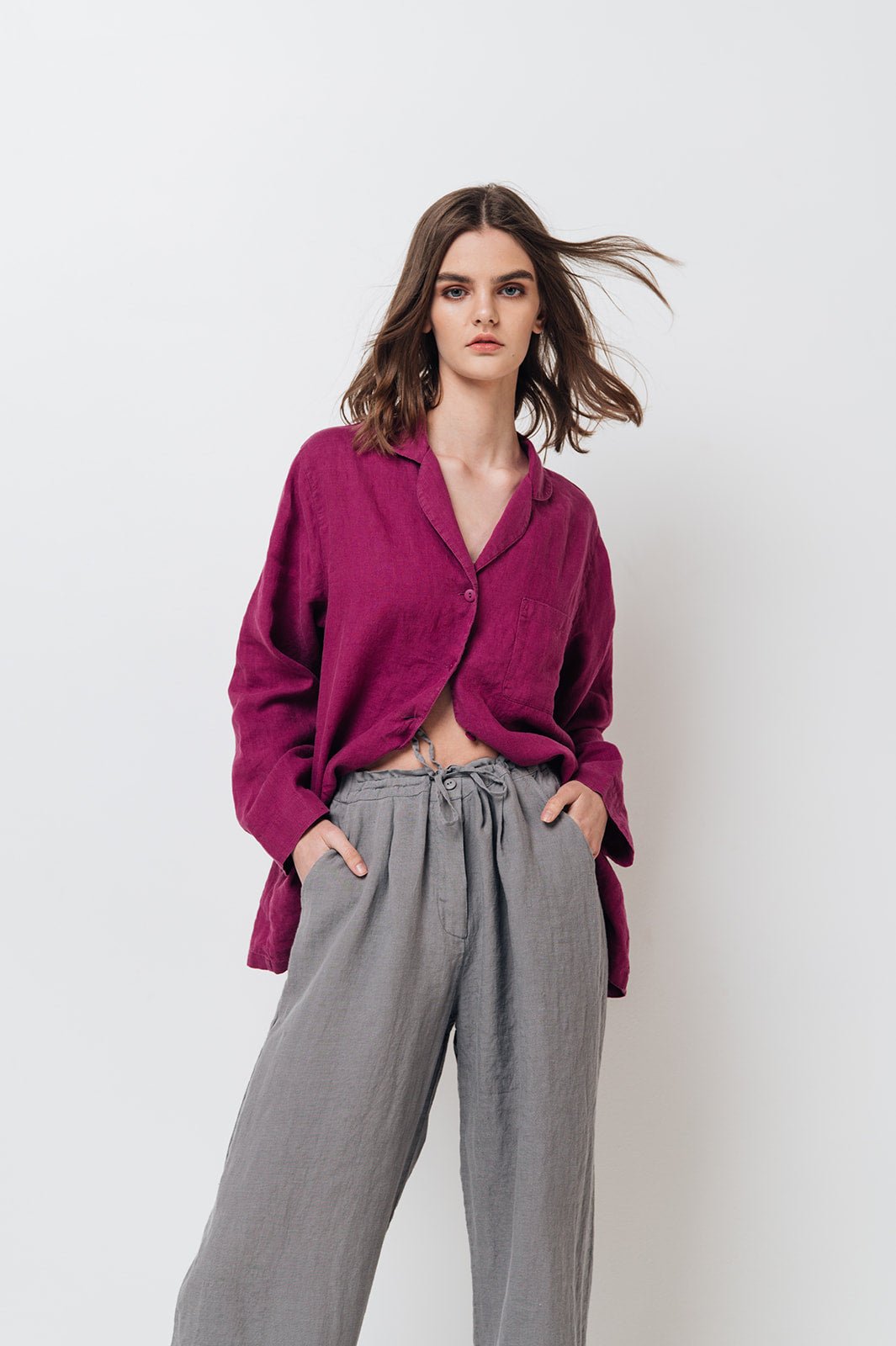 MAGENTA linen shirt natural - MOO Linen Shop