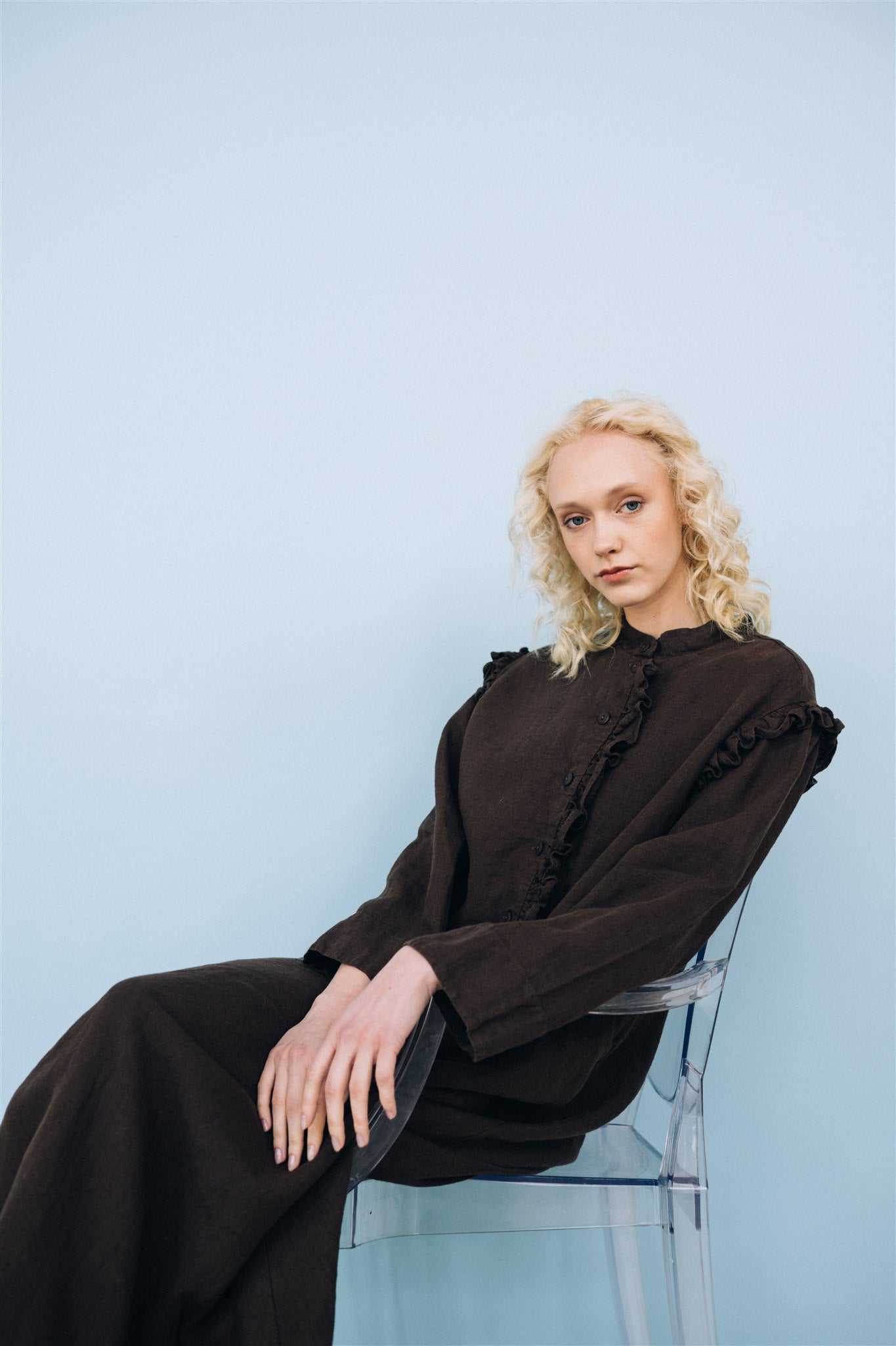 NO 1 long linen dress ebony brown - MOO Linen Shop