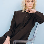 NO 1 long linen dress ebony brown - MOO Linen Shop