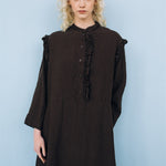 NO 1 long linen dress ebony brown - MOO Linen Shop