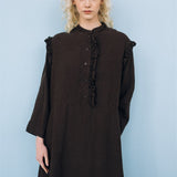NO 1 long linen dress ebony brown - MOO Linen Shop