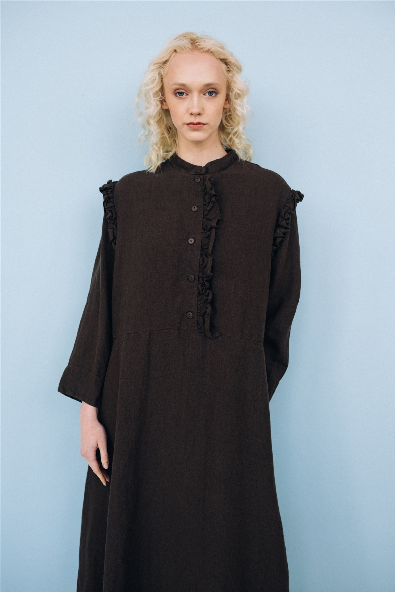 NO 1 long linen dress ebony brown - MOO Linen Shop