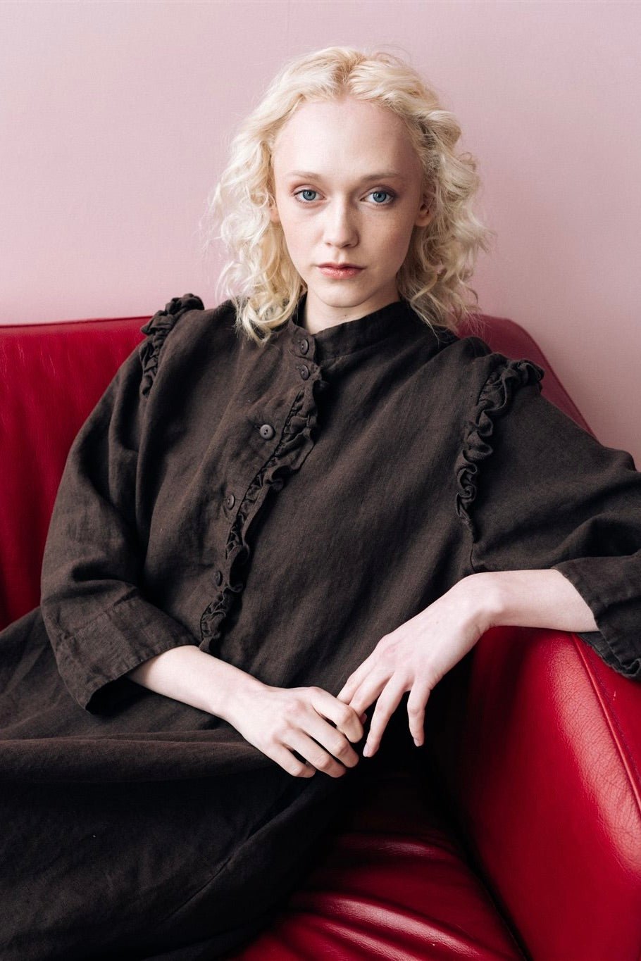 NO 1 long linen dress ebony brown - MOO Linen Shop