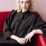 NO 1 long linen dress ebony brown - MOO Linen Shop